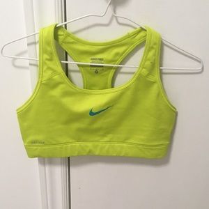 Women’s Nike Pro Sports Bra Retails $60+ Neon Green No Padding Blue Swoosh Gym